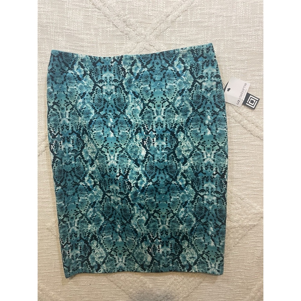 Liz Claiborne Blue Green Snake Print Lined Pencil Skirt Cotton Blend 10 Stretchy